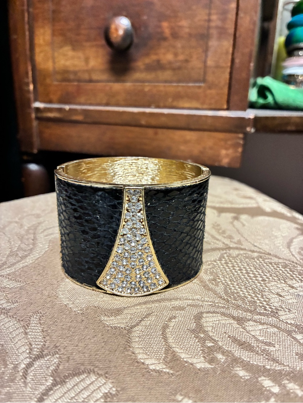 Black and Gold Crystal Accent Cuff Bracelet - Women Accessories